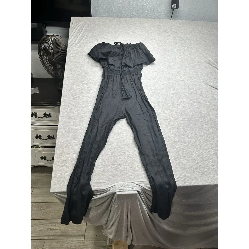 J.Crew Linen Ruffle‎ Jumpsuit Convertible Strapless Halter Black Size 3XS